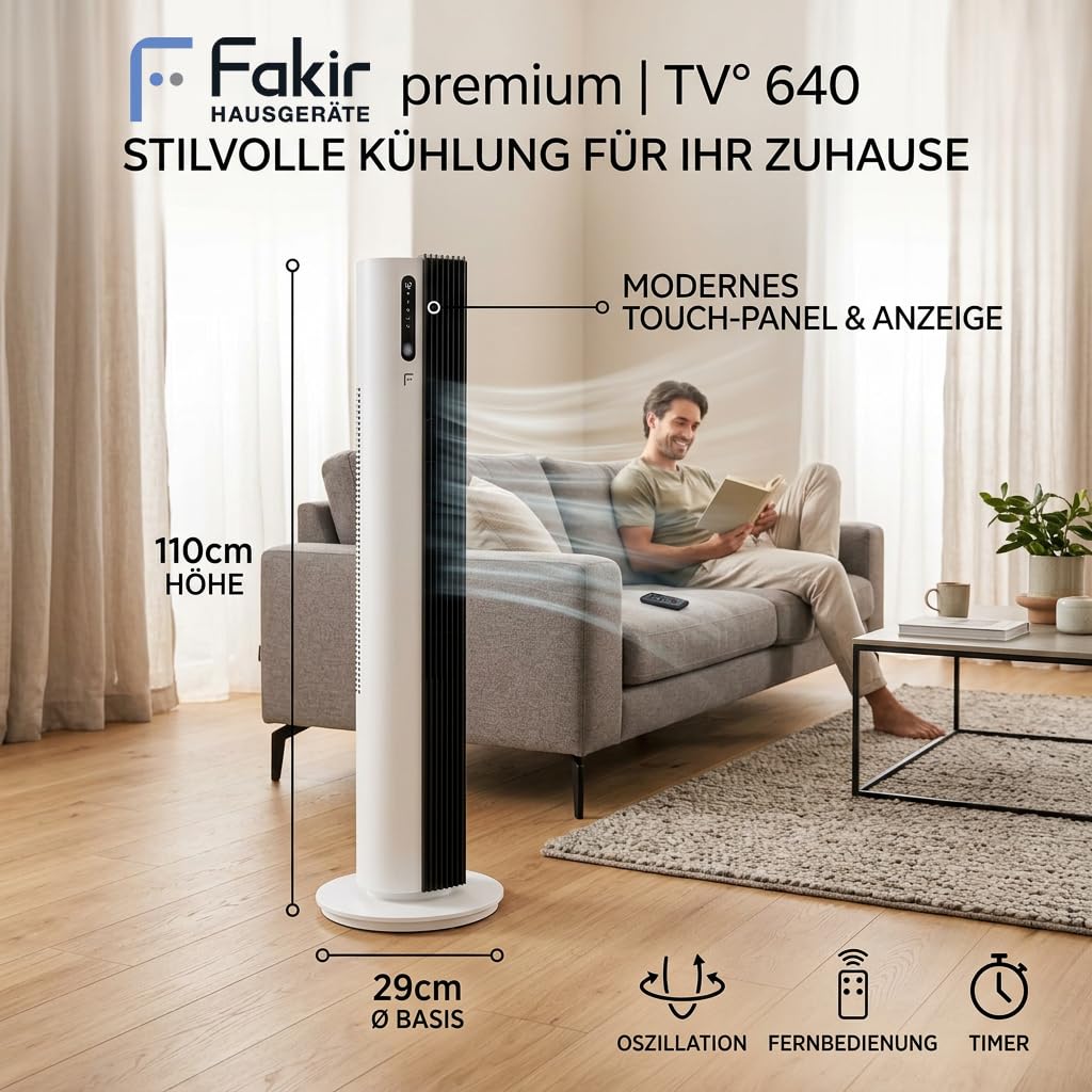 fakir-tv-640-turmventilator-wei-schwarz-leise-32-db image 2