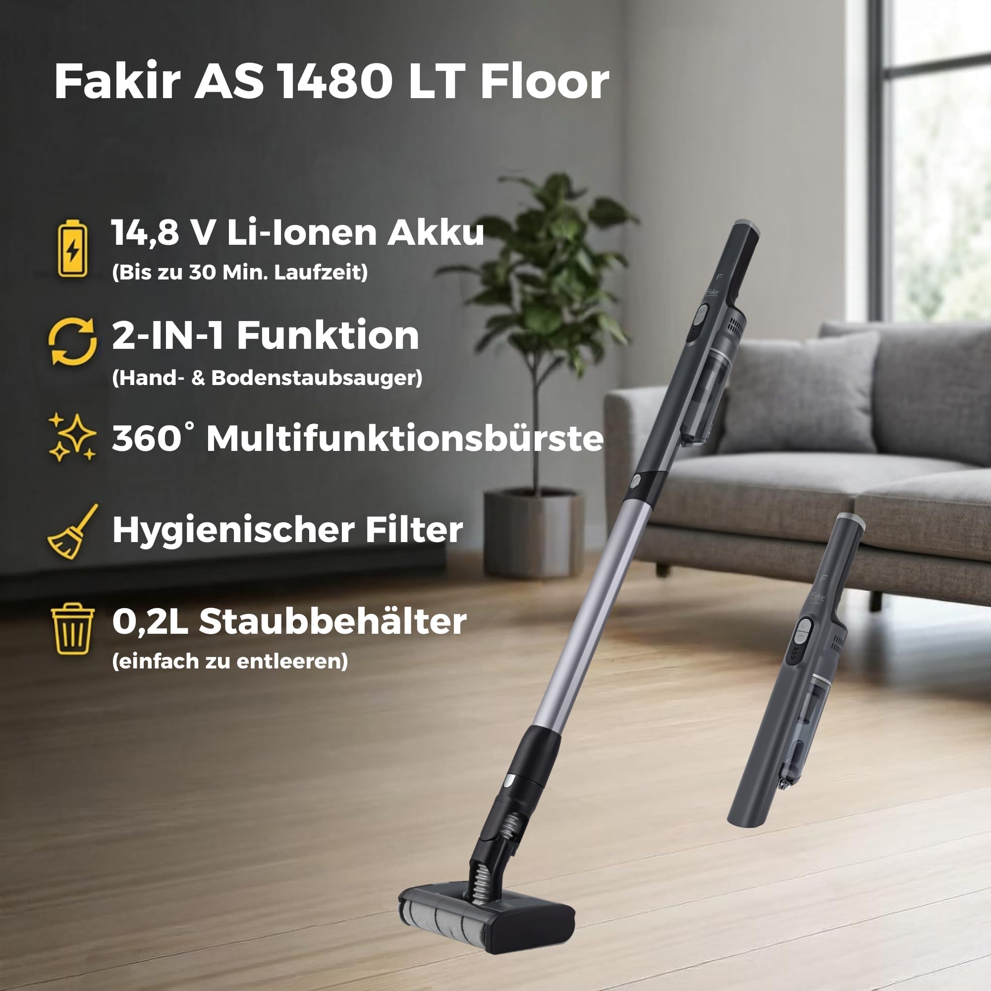 fakir-as-1480-lt-akku-staubsauger-180w-30-min-laufzeit image 2