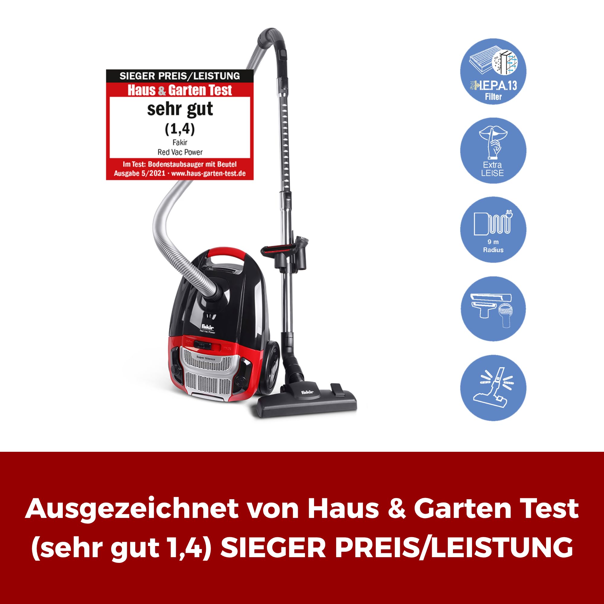fakir-red-vac-power-staubsauger-mit-beutel-700-w-rot image 5