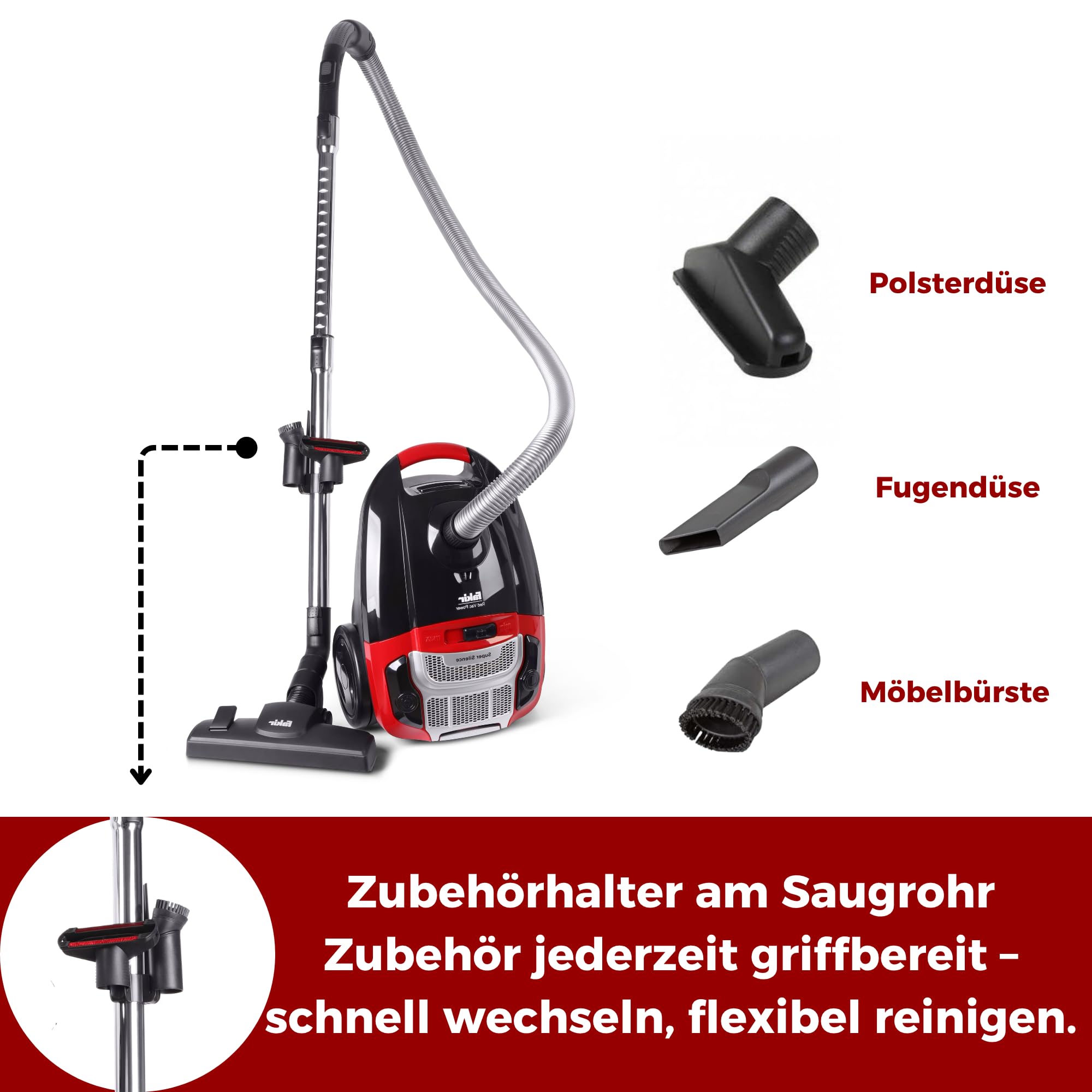 fakir-red-vac-power-staubsauger-mit-beutel-700-w-rot image 6